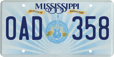 MS license plate OAD358