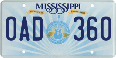MS license plate OAD360