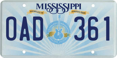 MS license plate OAD361