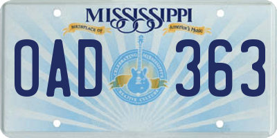 MS license plate OAD363