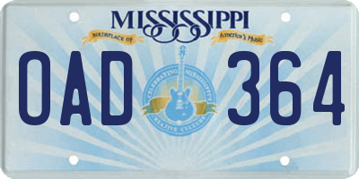 MS license plate OAD364