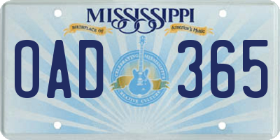 MS license plate OAD365