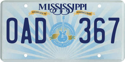 MS license plate OAD367