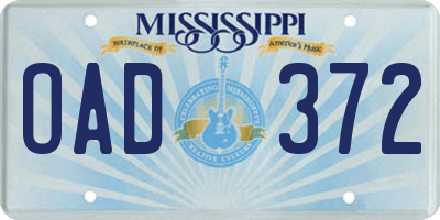 MS license plate OAD372