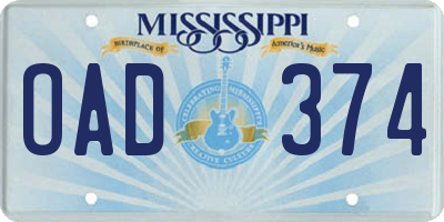 MS license plate OAD374