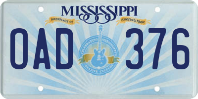 MS license plate OAD376