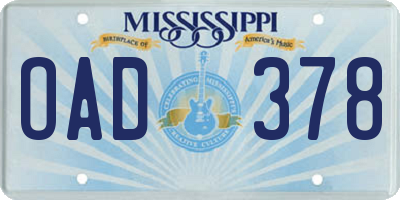 MS license plate OAD378