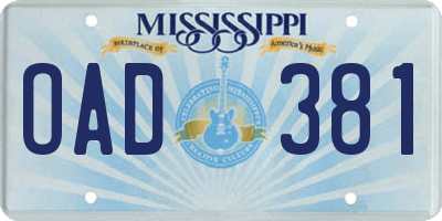 MS license plate OAD381