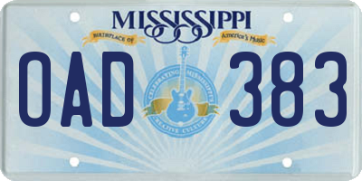 MS license plate OAD383