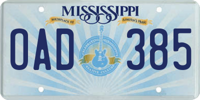 MS license plate OAD385