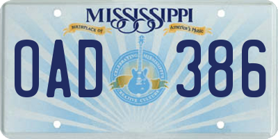 MS license plate OAD386