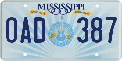 MS license plate OAD387