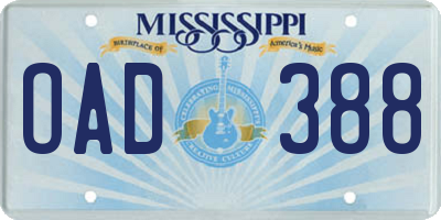 MS license plate OAD388