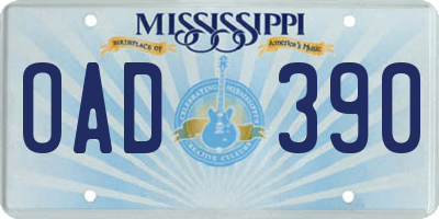 MS license plate OAD390