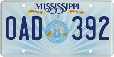 MS license plate OAD392