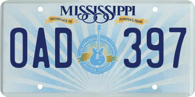 MS license plate OAD397