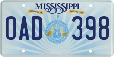 MS license plate OAD398
