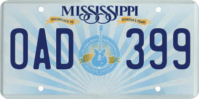 MS license plate OAD399