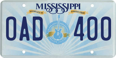 MS license plate OAD400