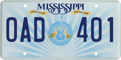 MS license plate OAD401