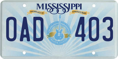 MS license plate OAD403