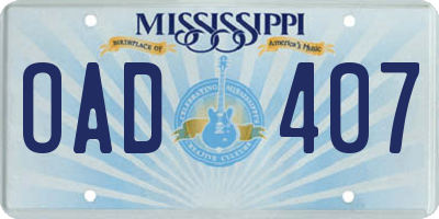 MS license plate OAD407