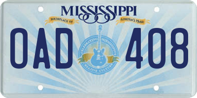 MS license plate OAD408