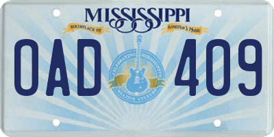 MS license plate OAD409