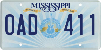 MS license plate OAD411
