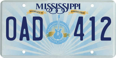 MS license plate OAD412