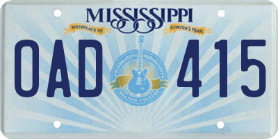 MS license plate OAD415