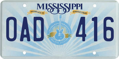 MS license plate OAD416
