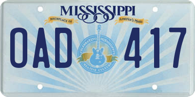 MS license plate OAD417
