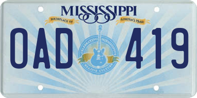 MS license plate OAD419