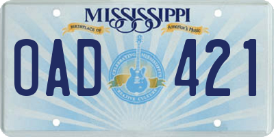 MS license plate OAD421