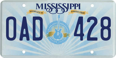 MS license plate OAD428