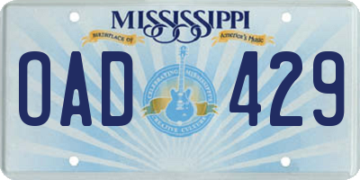 MS license plate OAD429