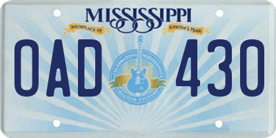 MS license plate OAD430