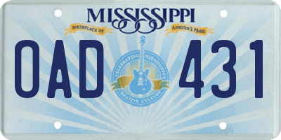MS license plate OAD431