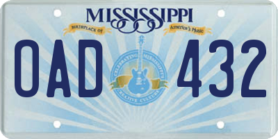 MS license plate OAD432