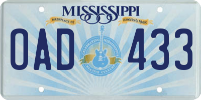 MS license plate OAD433