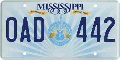 MS license plate OAD442