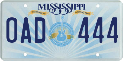 MS license plate OAD444