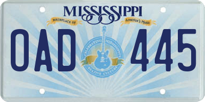 MS license plate OAD445