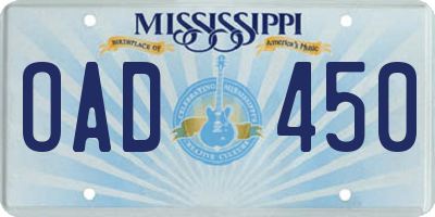 MS license plate OAD450