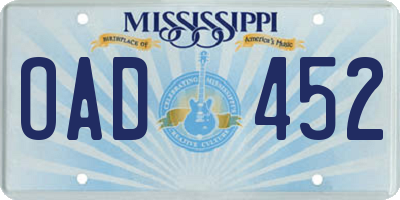 MS license plate OAD452