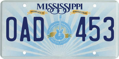 MS license plate OAD453
