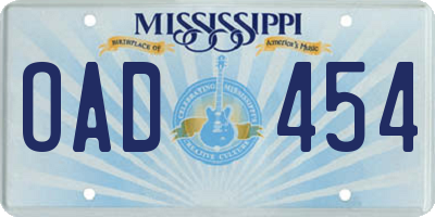 MS license plate OAD454