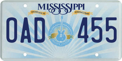 MS license plate OAD455