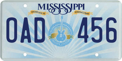 MS license plate OAD456